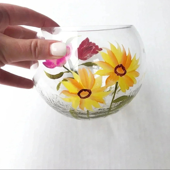 Handpainted Floral Glass Bowl - Picture 2 of 5